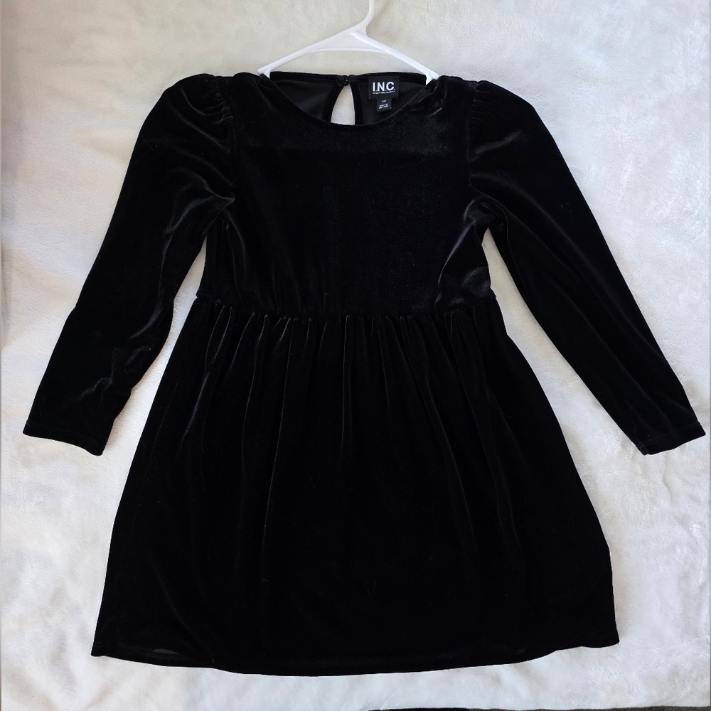 INC International Concepts Girls Black Velvet Long Sleeve Dress Size 6X Like New